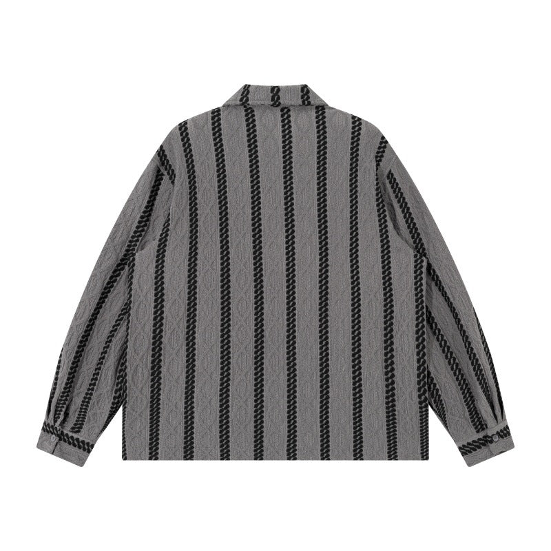 Unisex Leichte Hemdjacke mit Camp-Kragen, Relaxed‑Fit und vertikalem Zopfstreifenmuster Shop Nory
