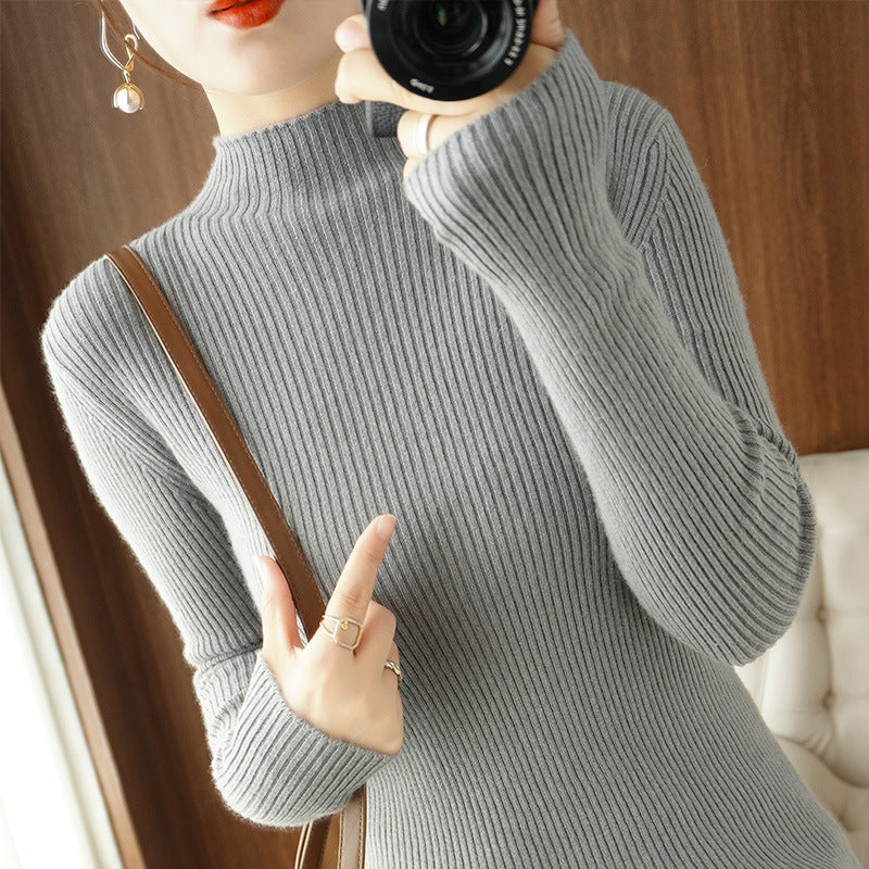 Damen Körperbetonter Rippenstrick-Rollkragenpullover mit Stretch-Effekt Shop Nory