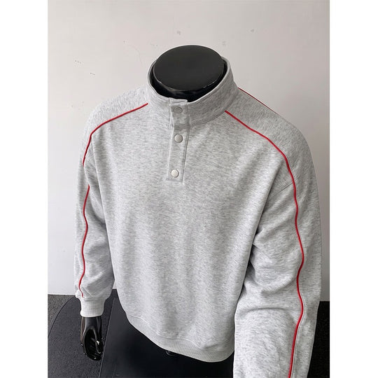 Herren Sweatshirt mit Stehkragen, Druckknopf‑Halbleiste und kontrastierender Schulterpaspel Shop Nory