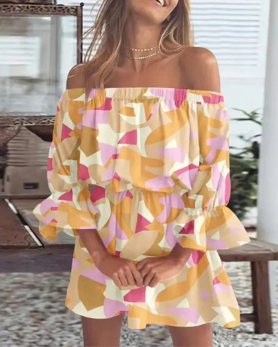 Damen Schulterfreies Minikleid mit elastischer Taillenpassform und Volantärmeln Shop Nory