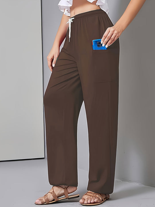 Damen Lockerer Jersey-Loungehose mit Elastikbund, Kordelzug und großer Seitentasche Shop Nory