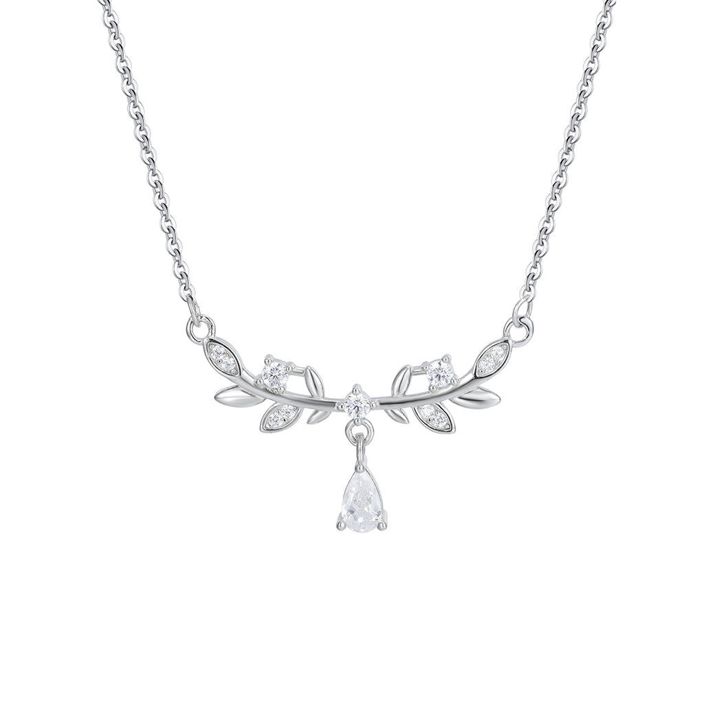 Damen Halskette mit filigranem Blattdesign und funkelnden Zirkonia Shop Nory