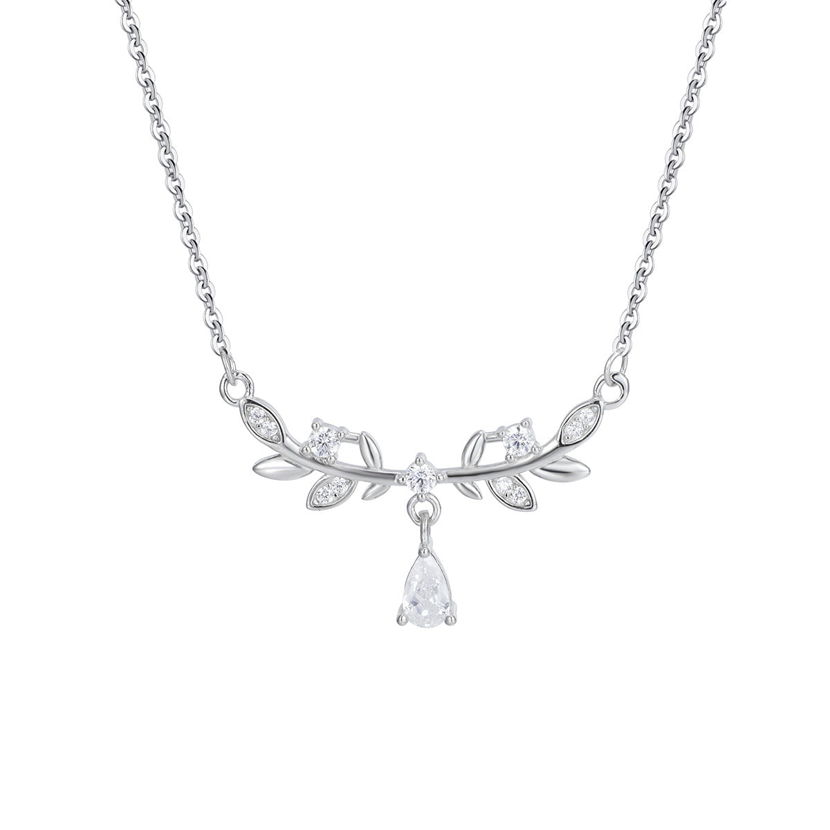 Damen Halskette mit filigranem Blattdesign und funkelnden Zirkonia Shop Nory