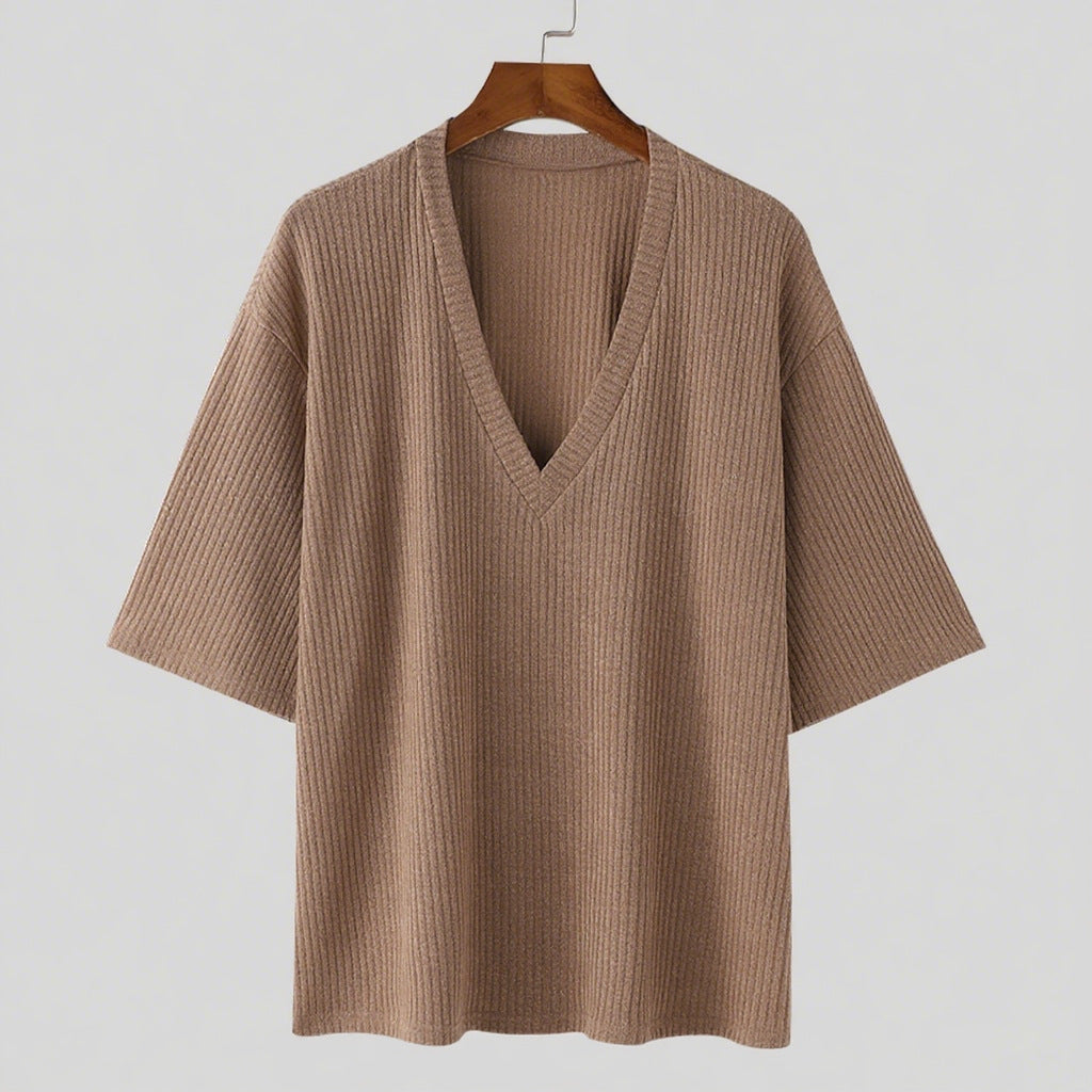 Damen V-Ausschnitt Oversize-Shirt aus strukturiertem Baumwollmaterial