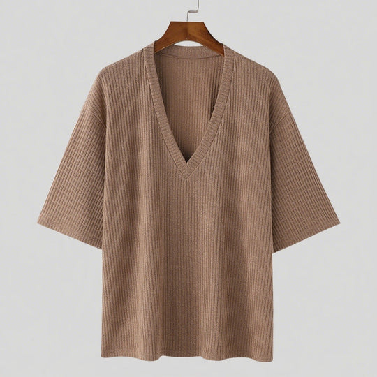 Damen V-Ausschnitt Oversize-Shirt aus strukturiertem Baumwollmaterial