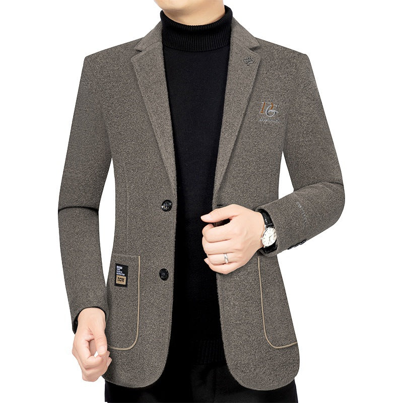 Herren Bouclé-Sakko mit kontrastierendem Satin-Innenfutter und Bruststickerei Shop Nory