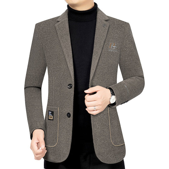 Herren Bouclé-Sakko mit kontrastierendem Satin-Innenfutter und Bruststickerei Shop Nory