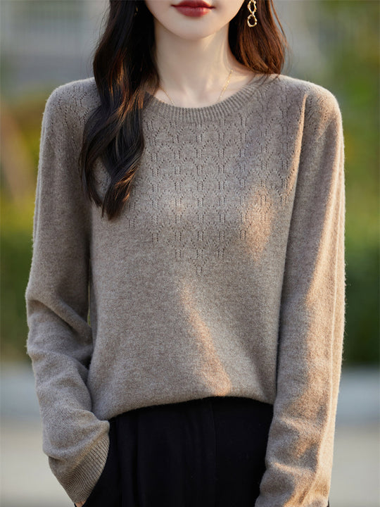 Damen Weicher Rundhalspullover im Kaschmir‑Look mit feinem Ajourmuster und anschmiegsamer Passform Shop Nory