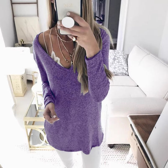 Damen feinstrick Tunika mit tiefem V-Ausschnitt und lässigem Oversized-Schnitt Shop Nory