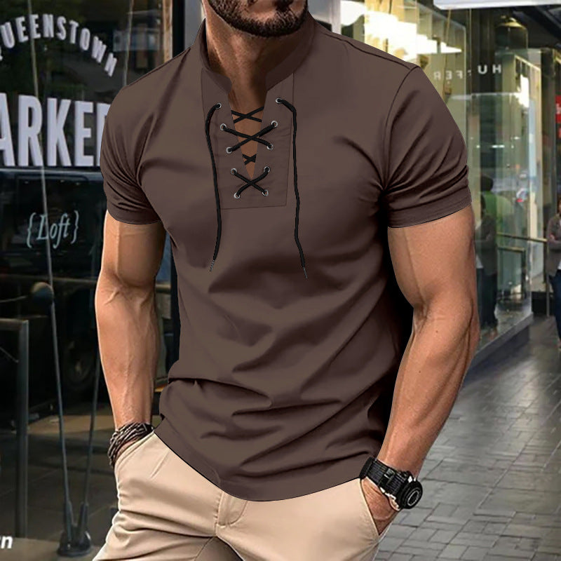 Herren lässiges Poloshirt mit Schnürung