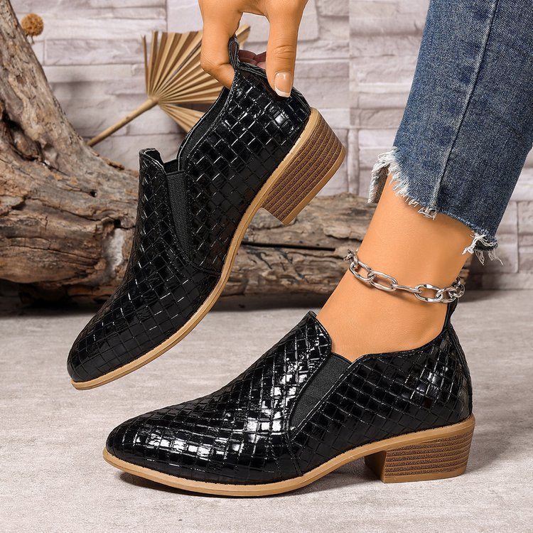 Damen elegante und bequeme Slipper-Stiefel aus strukturiertem Kunstleder
