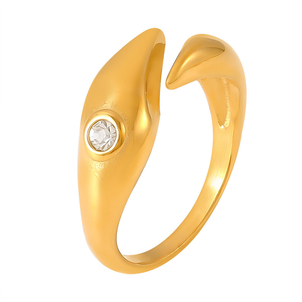Damenring mit schickem Wellen-Design aus Titanstahl und funkelnden Strasssteinen Shop Nory