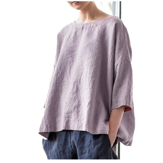 Damen Oversized Leinenbluse mit weitem Boxy‑Schnitt, U‑Boot‑Ausschnitt und 3/4‑Ärmeln Shop Nory