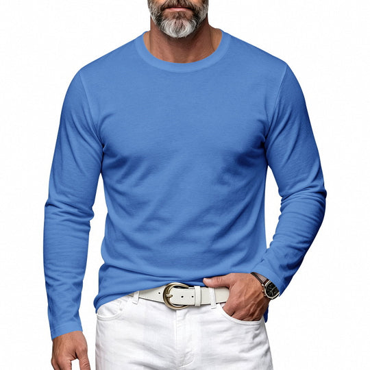 Herren Slim-Fit Baumwoll-Langarmshirt mit Rundhalsausschnitt Shop Nory