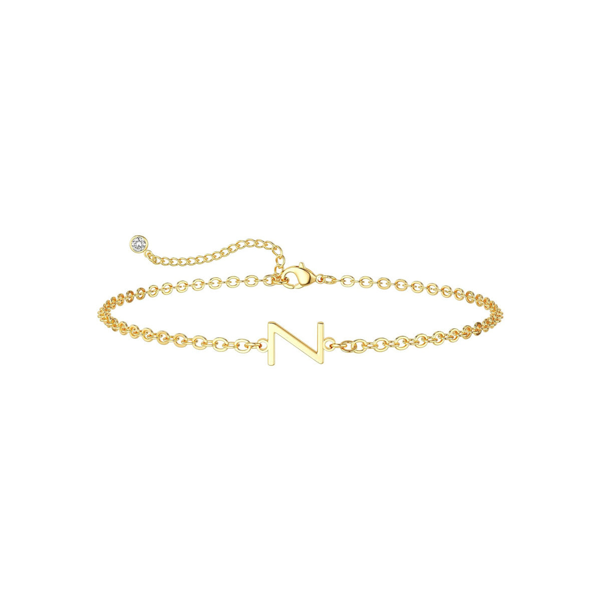 Damen Fußkettchen mit personalisiertem Anfangsbuchstaben und funkelndem Zirkonia-Detail Shop Nory
