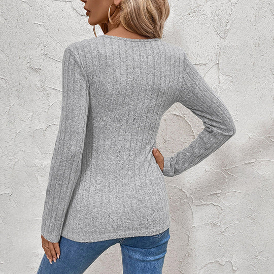 Damen Geripptes Wickel-Strickpullover mit V-Ausschnitt und asymmetrischem Saum Shop Nory