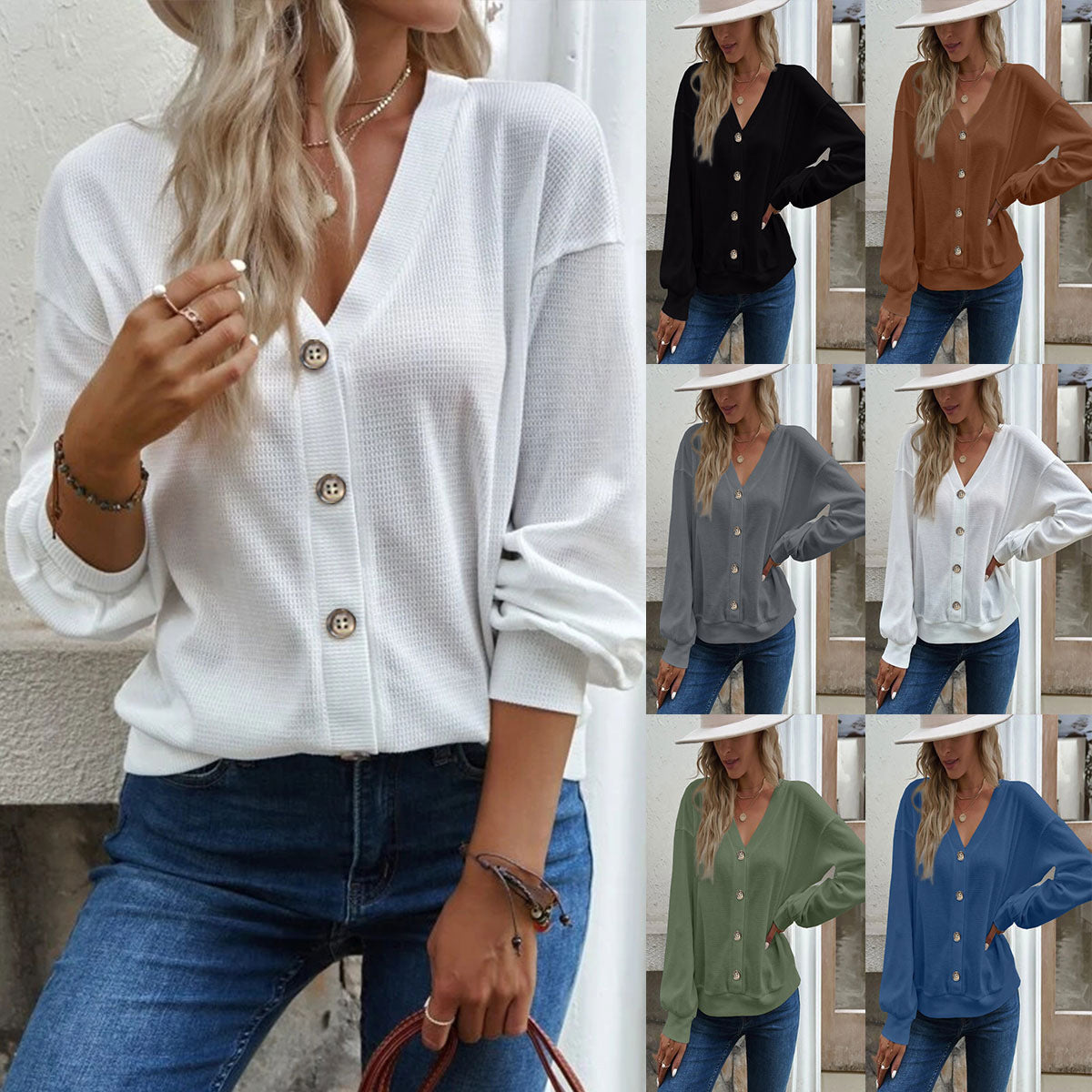 Damen Waffelstruktur Oversized Cardigan mit Knopfdetails