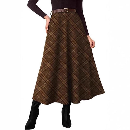 Damen Karierter Midirock in A-Linie mit hoher Taille und seitlichen Eingrifftaschen Shop Nory
