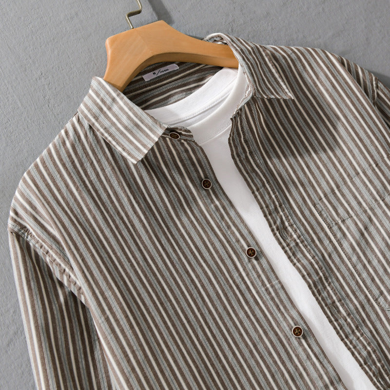 Herren Leichtes gestreiftes Hemd‑Overshirt aus Leinen‑Baumwollmix mit Relaxed‑Fit und aufgesetzter Brusttasche Shop Nory