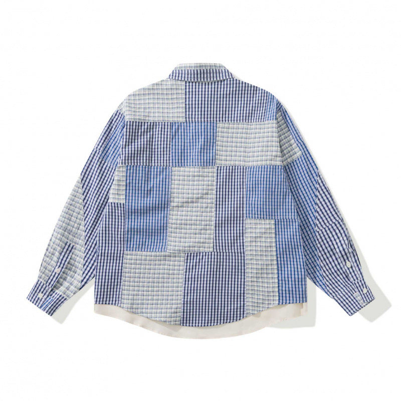 Unisex Oversize-Patchwork-Overshirt aus leichter Baumwollmischung mit Karo‑Design und Hemdkragen Shop Nory
