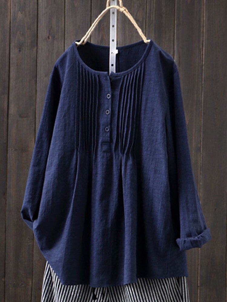 Damen Bluse mit Falten und Knopfleiste Shopnory