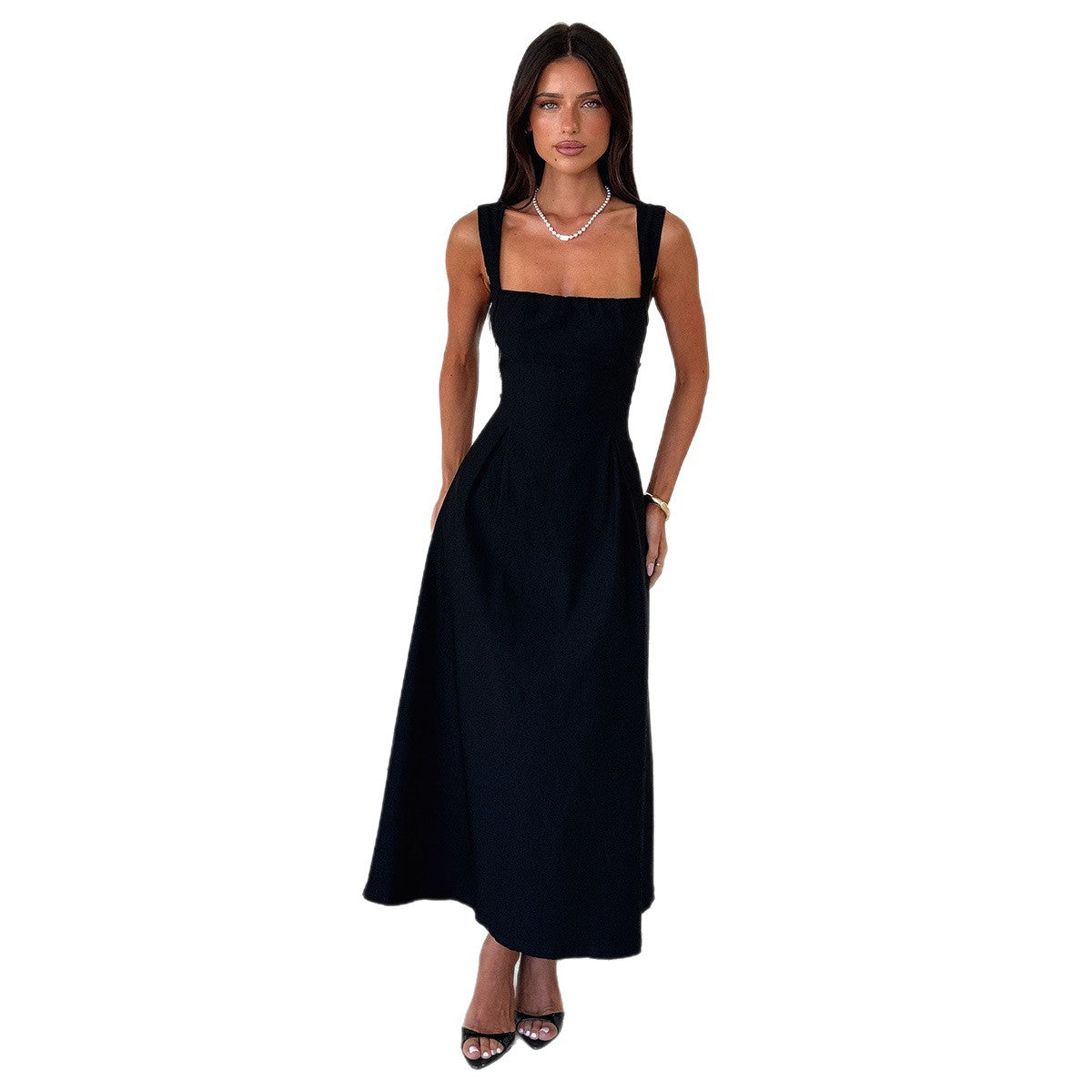 Damen Maxi-Kleid mit schulterfreiem Design und eleganten Rüschendetails Shopnory