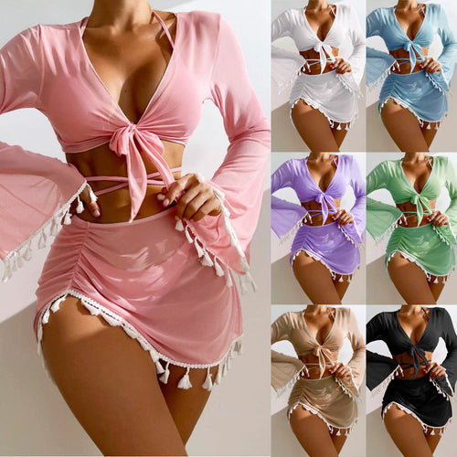 Damen Set aus luftiger Bluse mit langen Ärmeln und Taillenslip