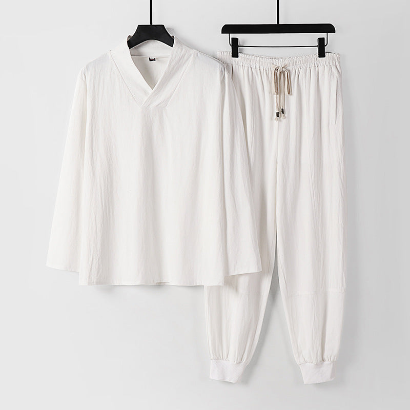 Herren Leichtes Kimono-Loungewear-Set aus Baumwollmix mit V‑Ausschnitt und elastischer Bündchenhose Shop Nory