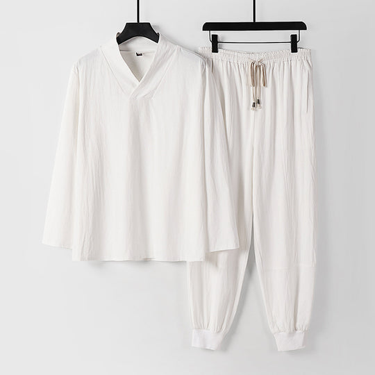 Herren Leichtes Kimono-Loungewear-Set aus Baumwollmix mit V‑Ausschnitt und elastischer Bündchenhose Shop Nory