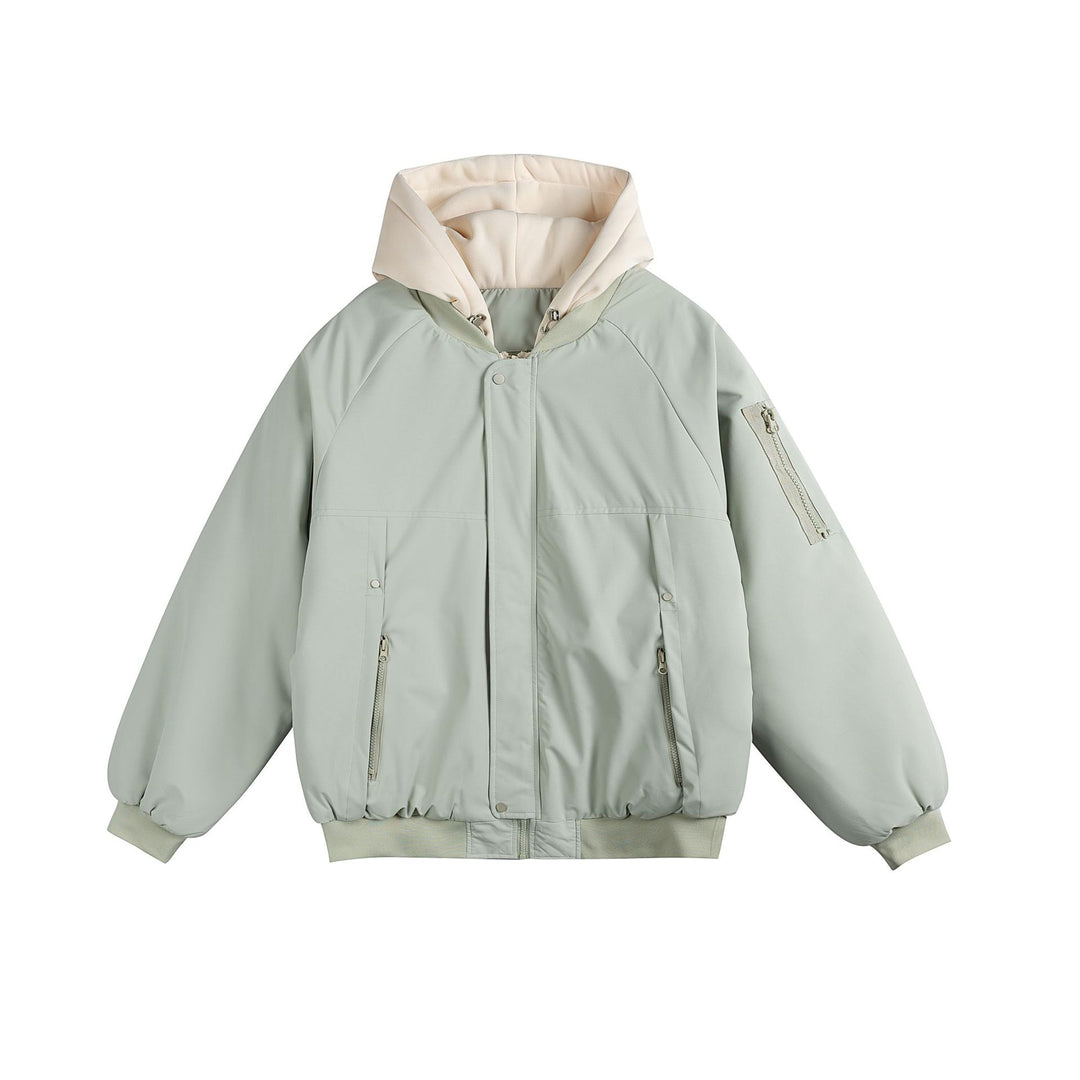 Herren Wattierte Oversize Bomberjacke mit kontrastgefütterter Kapuze und Ärmel-Reißverschluss Shop Nory