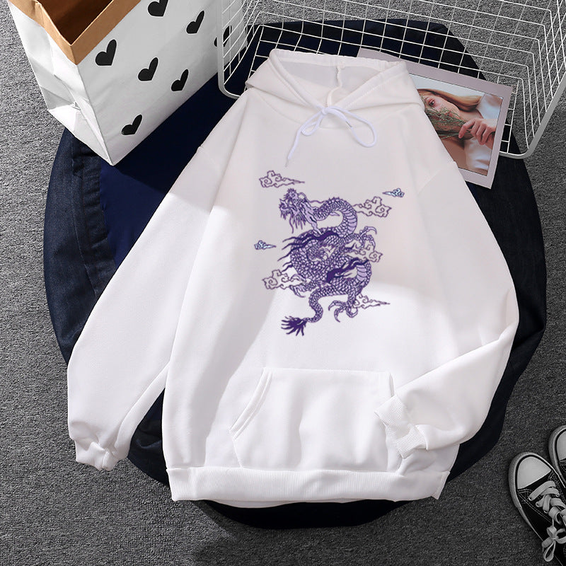 Unisex nan oversized Kapuzensweatshirt mit detailliertem Drachendruck, angerautem Fleece-Innenfutter und Känguru-Tasche Shop Nory