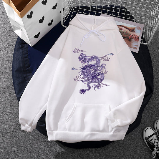 Unisex nan oversized Kapuzensweatshirt mit detailliertem Drachendruck, angerautem Fleece-Innenfutter und Känguru-Tasche Shop Nory