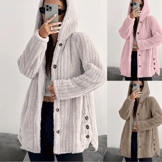 Damen Kuschelige Fleecejacke mit Kapuze Shopnory