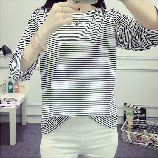Damen gestreiftes Langarmshirt mit weichem Strukturstoff und lässigem Schnitt