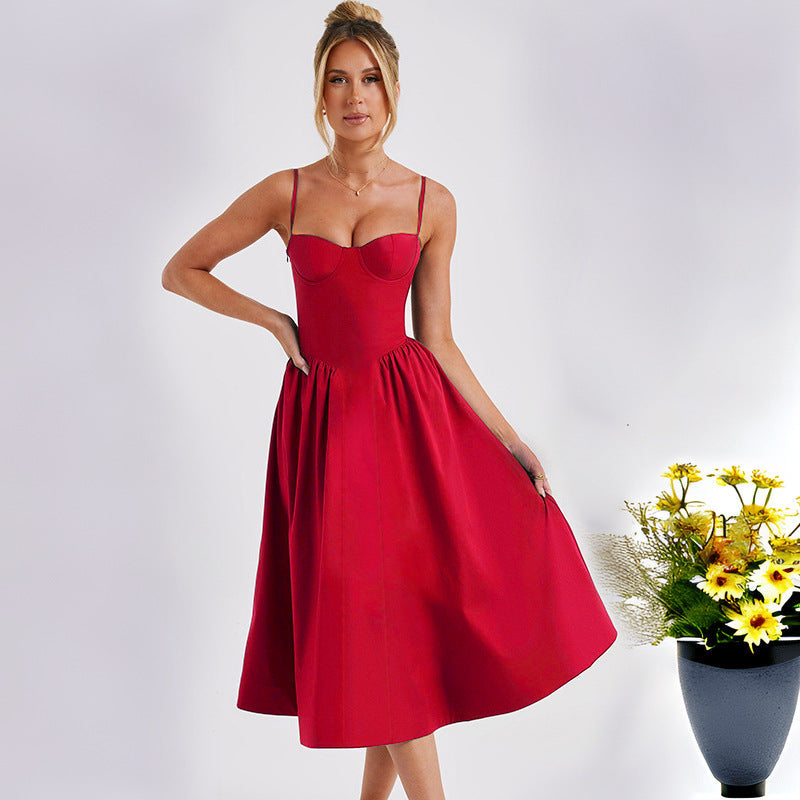 Damen Midikleid mit elegantem Bustier-Oberteil und fließendem Rock