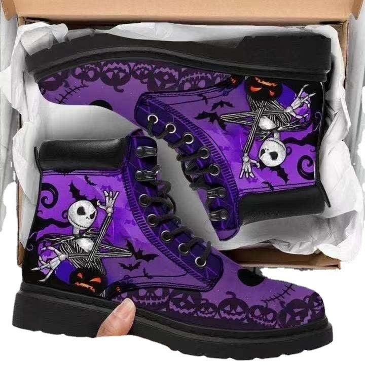 Damen Schnürstiefeletten mit kreativem Totenkopf-Design und robustem Profilsohle