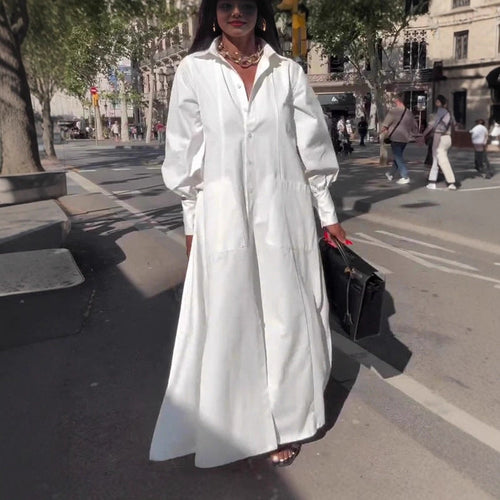 Damen Elegantes Hemdblusenkleid mit weit schwingendem Rock