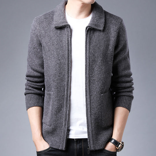 Herren Strickjacke mit durchgehendem Reißverschluss Stehkragen und aufgesetzten Taschen Shop Nory