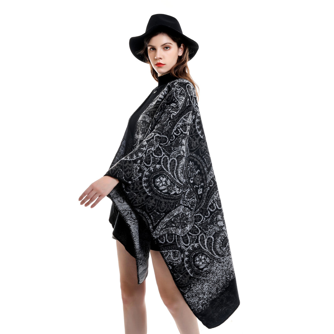 Damen Paisley-Jacquard-Capeponcho aus Wollmix mit Zierkettelnaht Shop Nory