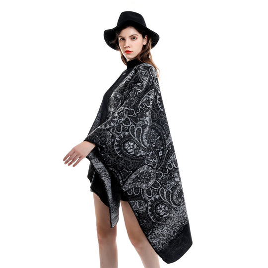 Damen Paisley-Jacquard-Capeponcho aus Wollmix mit Zierkettelnaht Shop Nory