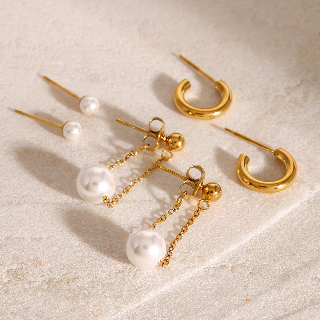 Damen modische Ohrringe mit hängenden Perlen und Edelstahl-Shop Nory
