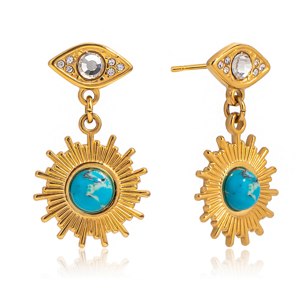 Damen Ohrhänger mit Sonnenmotiv und hochwertigem Edelsteineinsatz Shop Nory