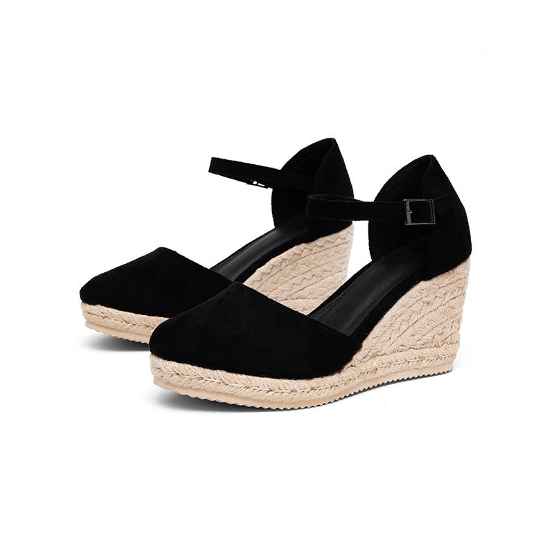 Damen Wedge-Sandalen mit eleganten Riemen und Raffia-Details Shopnory