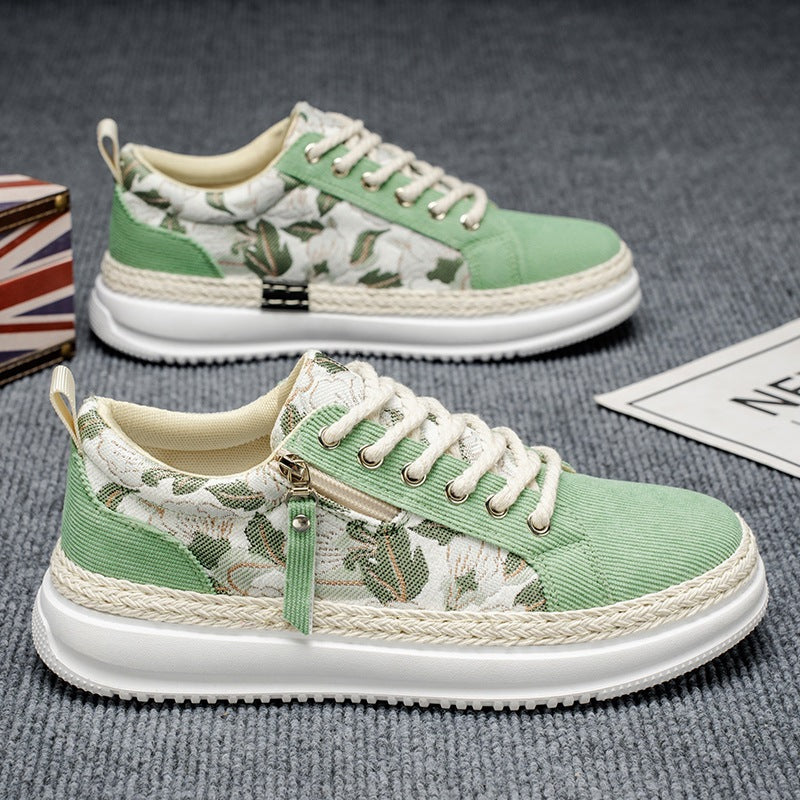 Damen gestickte Espadrille-Plateau-Sneaker mit floralem Jacquard, geflochtener Kordelsohle und gepolstertem Innenfutter Shop Nory