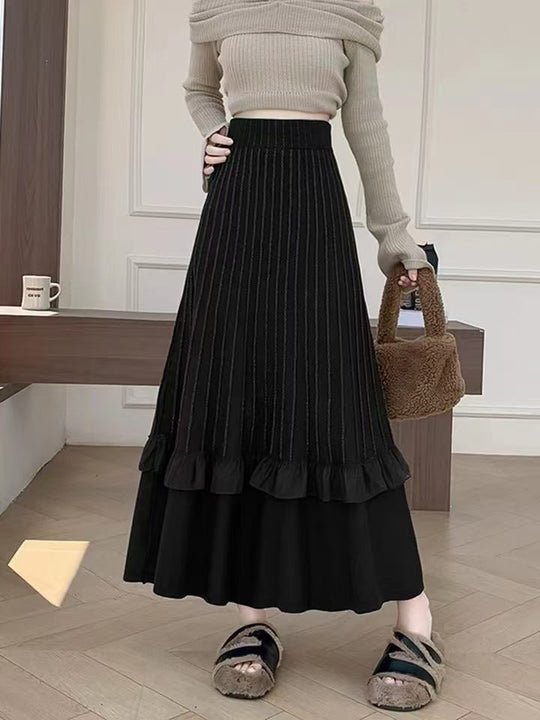 Damen Eleganter Maxi-Rock mit Volant und strukturiertem Design Shop Nory