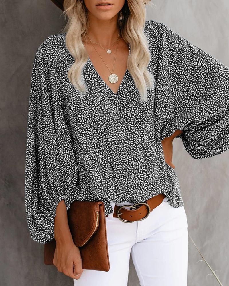 Damen Bluse mit weiten Ärmeln und floralem Muster