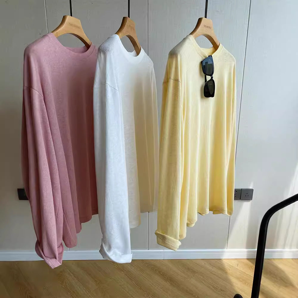 Damen Lässiges Langarmshirt mit V-Ausschnitt Shop Nory