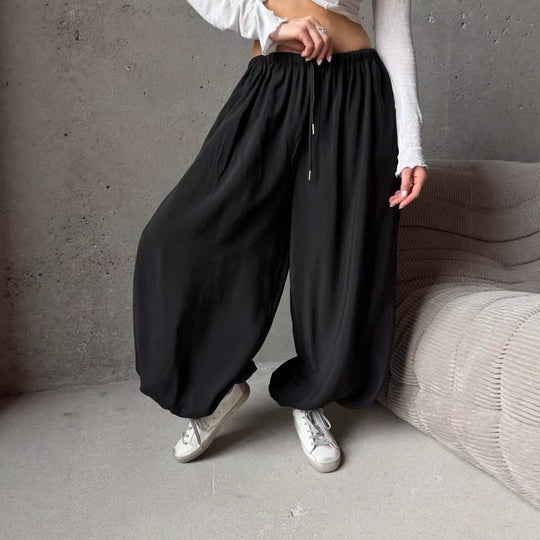 Damen weite Harem-Ballonhose mit hohem Elastikbund, Tunnelzug und lässiger Weite Shop Nory