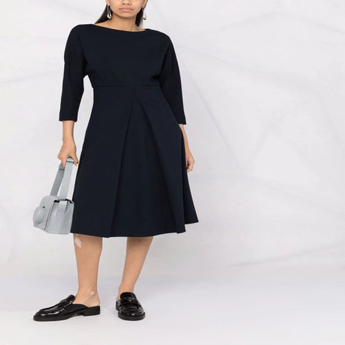 Damen Kleid mit 3/4-Ärmeln, Boot-Ausschnitt und tailliertem Faltenrock Shop Nory