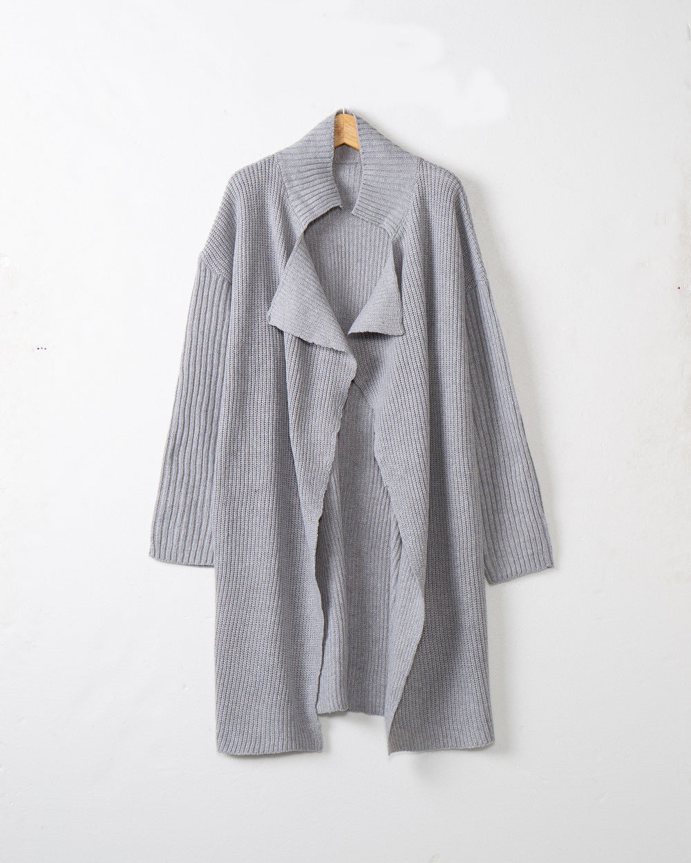 Damen langer offener Rippstrick-Cardigan mit weitem Schalkragen Shop Nory